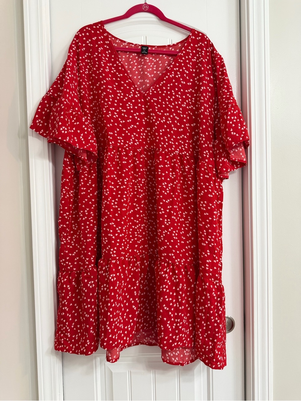SHEIN Red V-Neck Mini Dress with White Heart Print